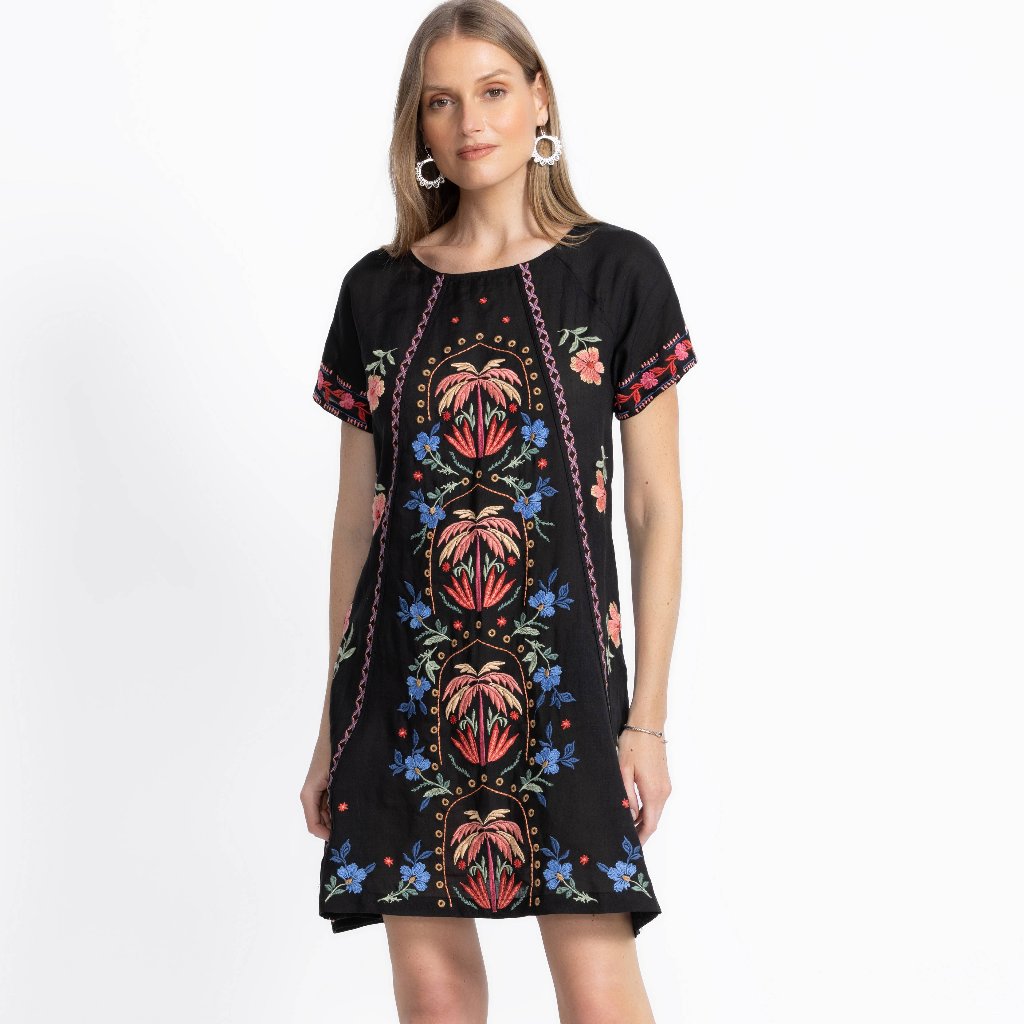 Johhny Was Raglan Embroidered Seamed Dress Nwt Black Xl